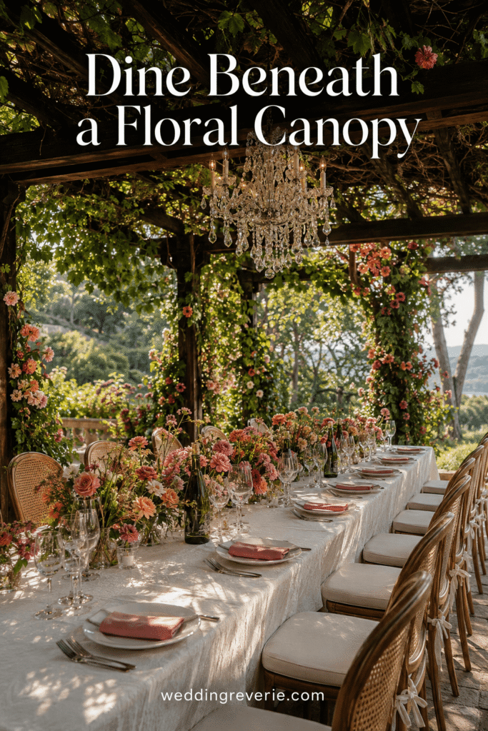 Garden wedding ideas that feel like fairytale- Floral Canopy dinner
